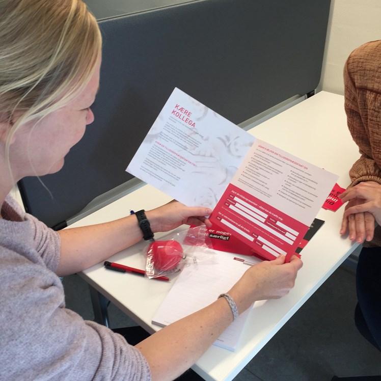 Hanne giver folderen ’Velkommen til det faglige fællesskab’, som fortæller bl.a. hvad en tillidsrepræsentant kan hjælpe med. Find folderen på TR-portalen.